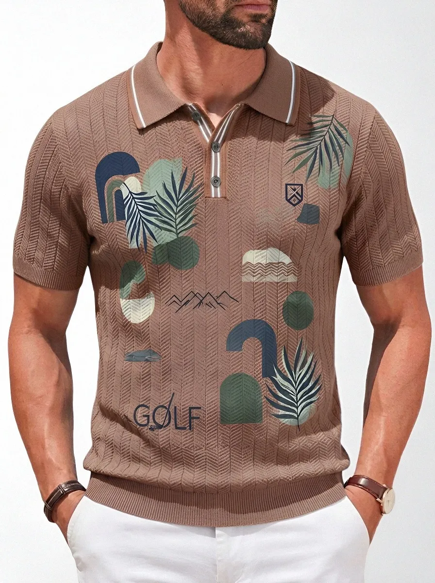 Men's Golf Lover Tropical Abstract Printed Polo Shirt