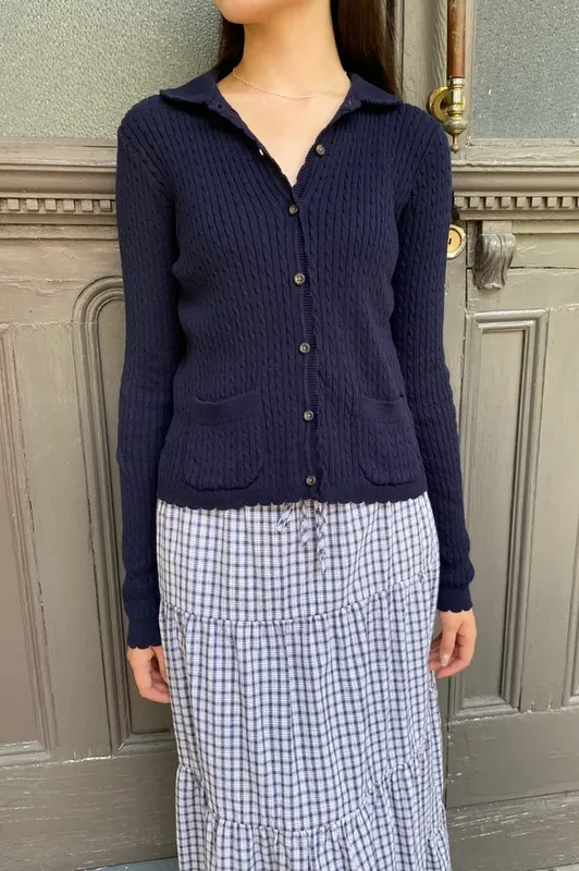 Navy Blue Button Front Cardigan