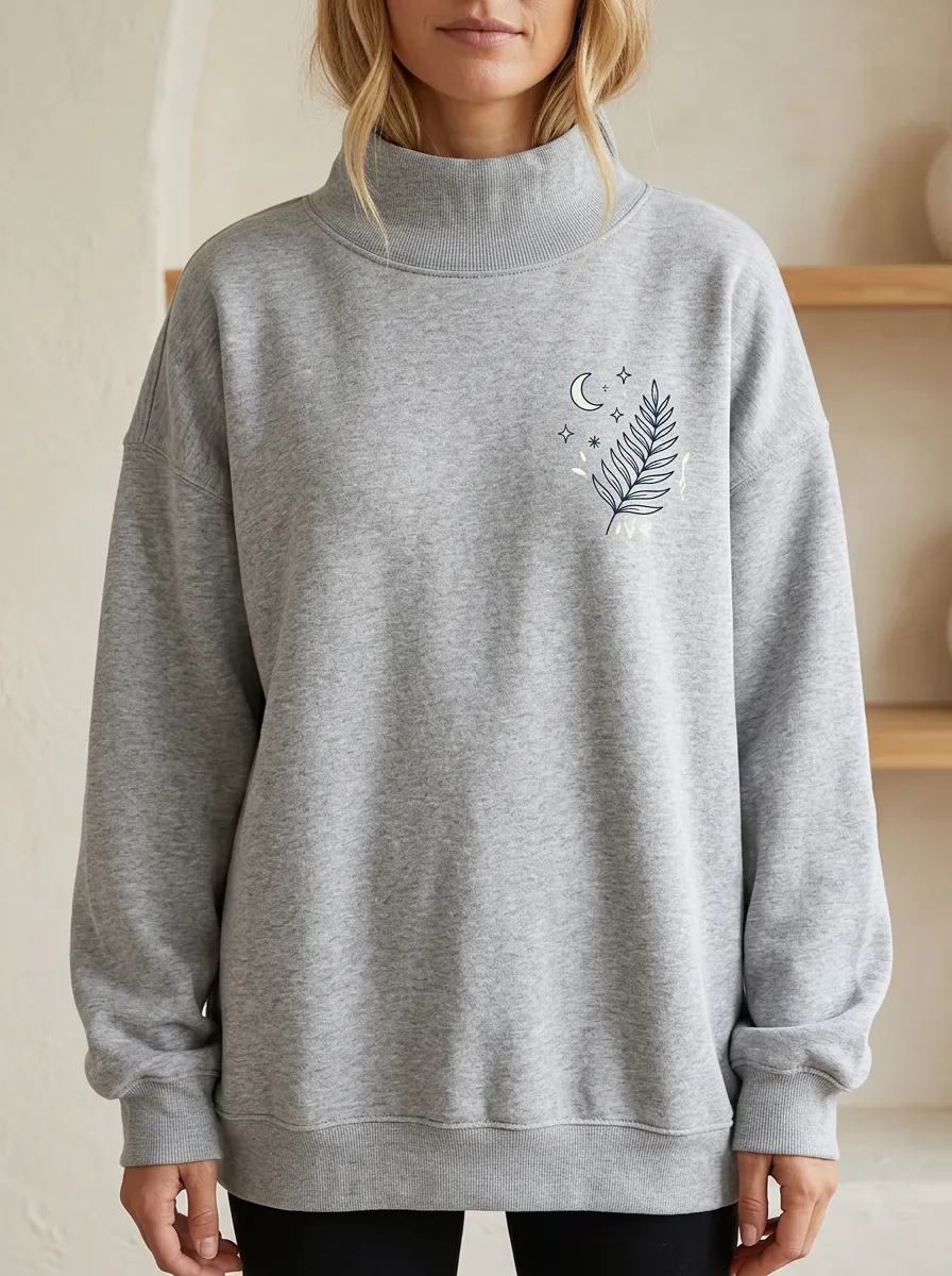 Women's Celestial Botanical Moon Stars Printed Sweatshirt