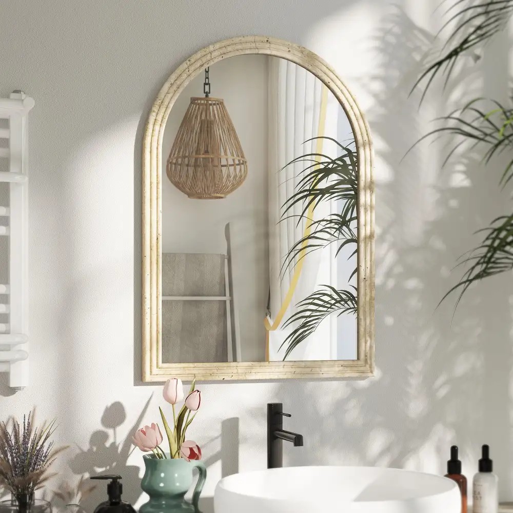 Grooved Edge Arched Wall Mirror