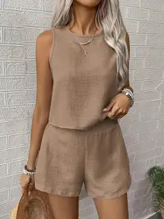 Round-Neck Lace Shorts Matching Set