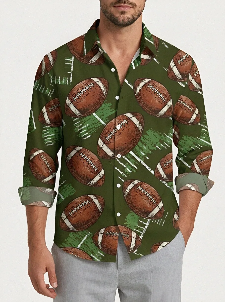Men's American Football Lover Football Field Pattern Printed Shirt