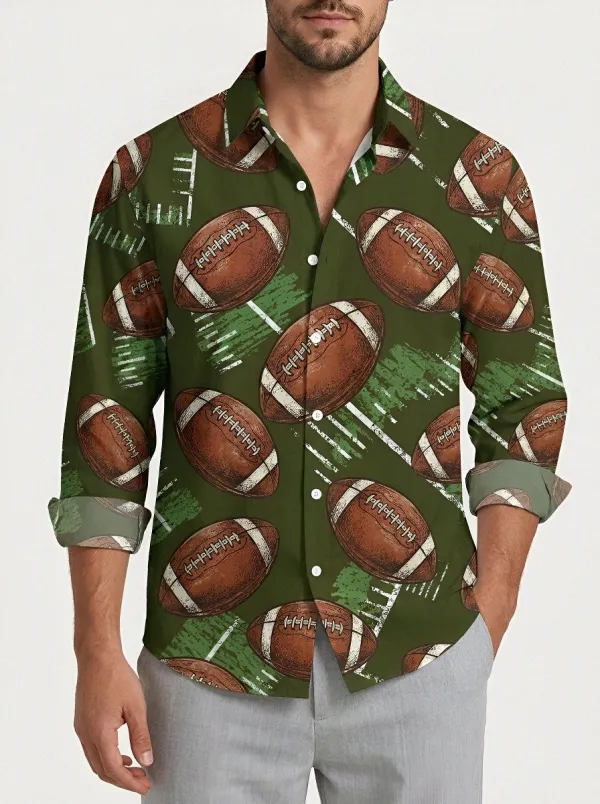 Men's American Football Lover Football Field Pattern Printed Shirt