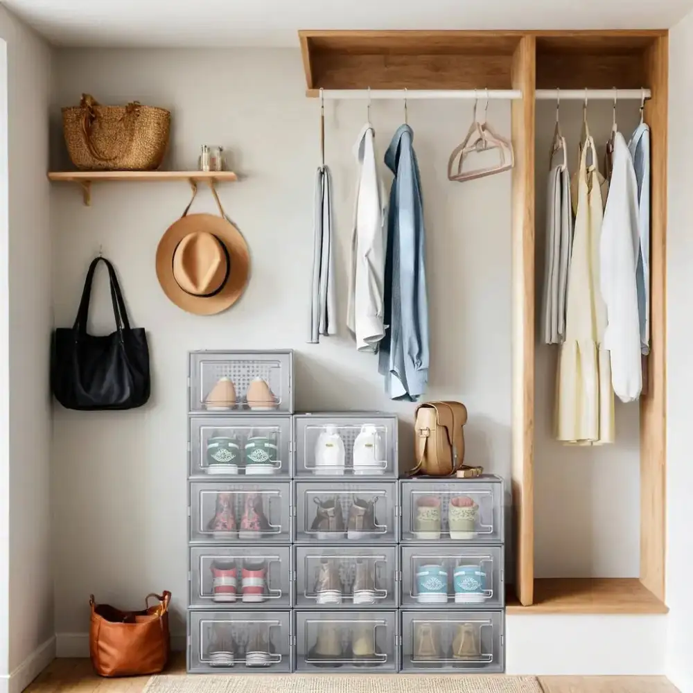 Stackable Front Opening Magnetic Door Shoe Storage Box