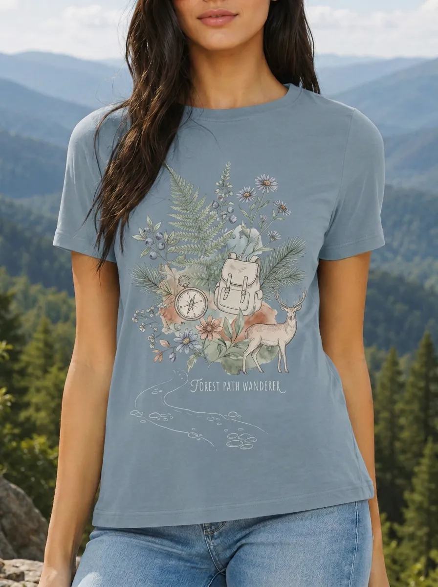 Women's Nature Lover Deer Compass Backpack Printed T-shirt