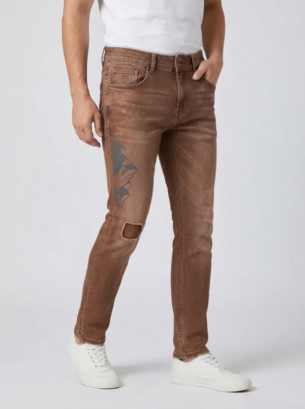 Men's Mountain Adventure Compass Graphic Slim-Fit Jeans
