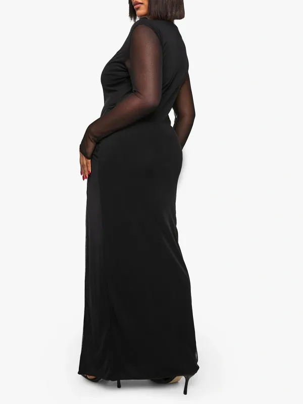 Black Cold Shoulder Sheer Mesh Maxi Dress