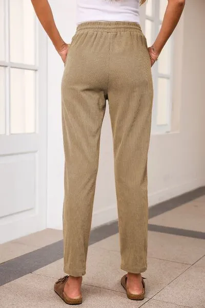 Drawstring Straight Pants With Pocket