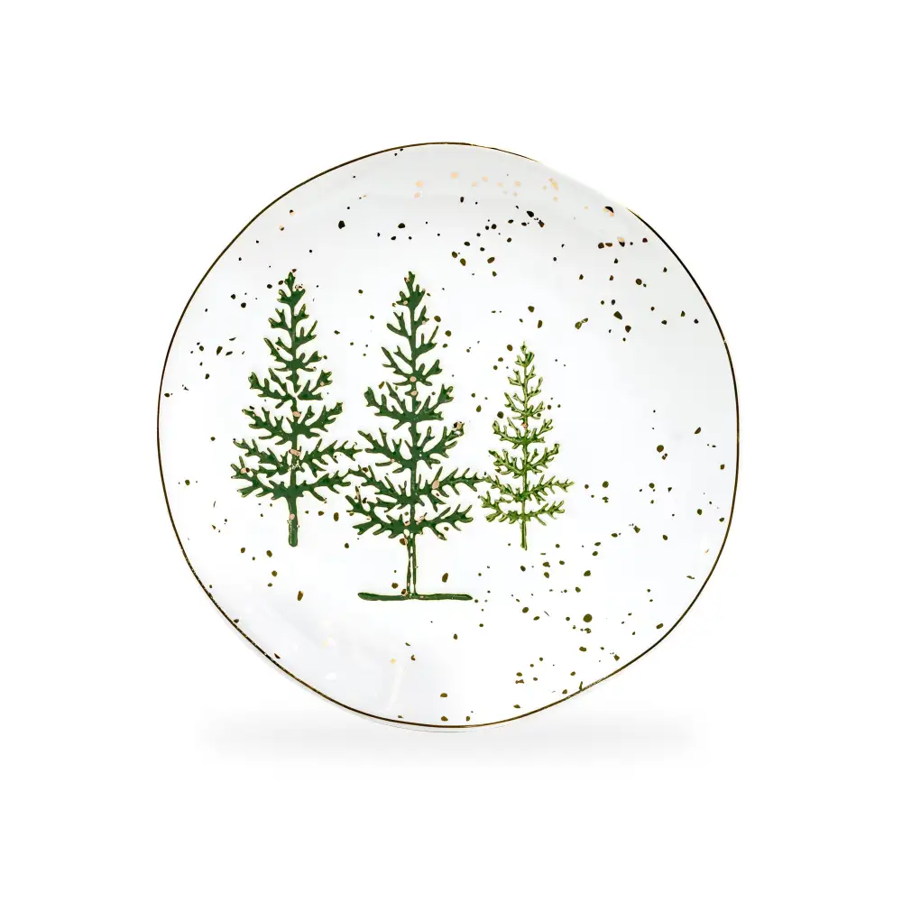 Winter Pine Trees Organic Shape Stoneware Dessert Plate