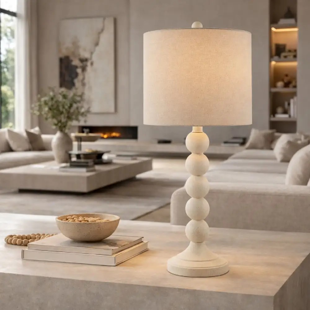 Stacked Painted Metal Linen Acrylic Table Lamp