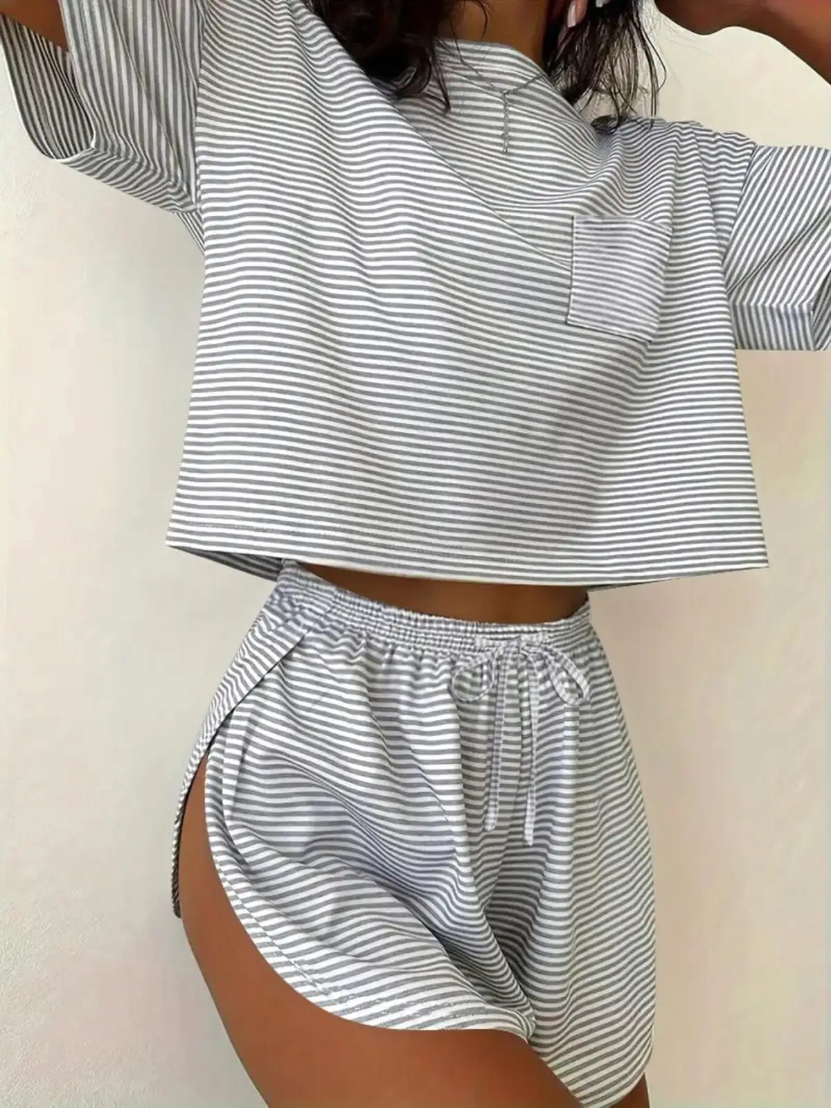 Refined Drawstring Tee and Shorts Matching Set