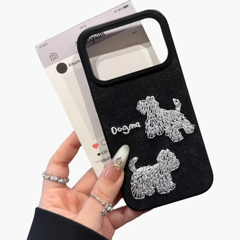 Dog Embroidered Textured Rugged Phone Case
