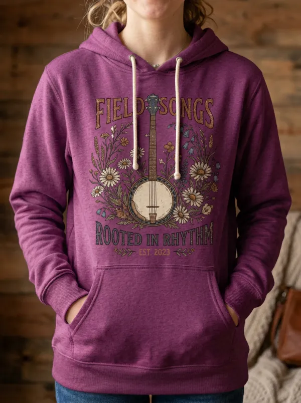 Western-Inspired Music-Themed Women's Country Music Pullover Hoodie