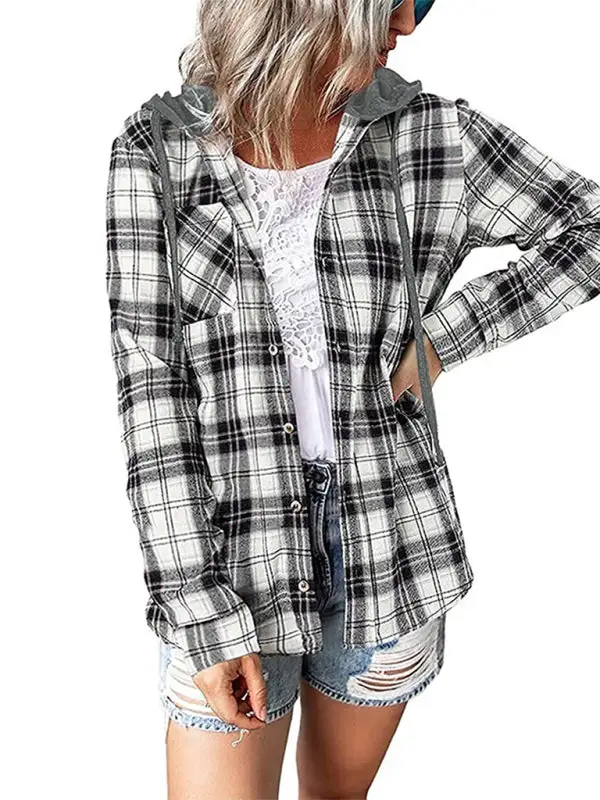 Button-Down Hooded Collared Cotton Jacket