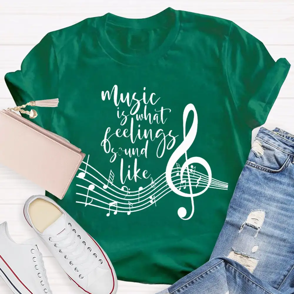 Music Is What Feelings Sound Like Musical Pattern T-Shirt