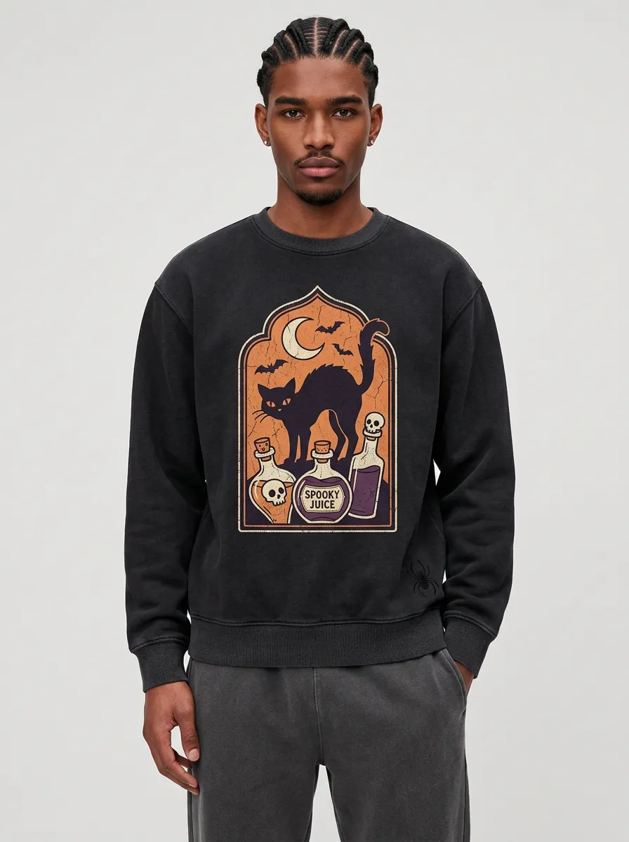Men's Halloween Spooky Juice Black Cat Sweatshirt
