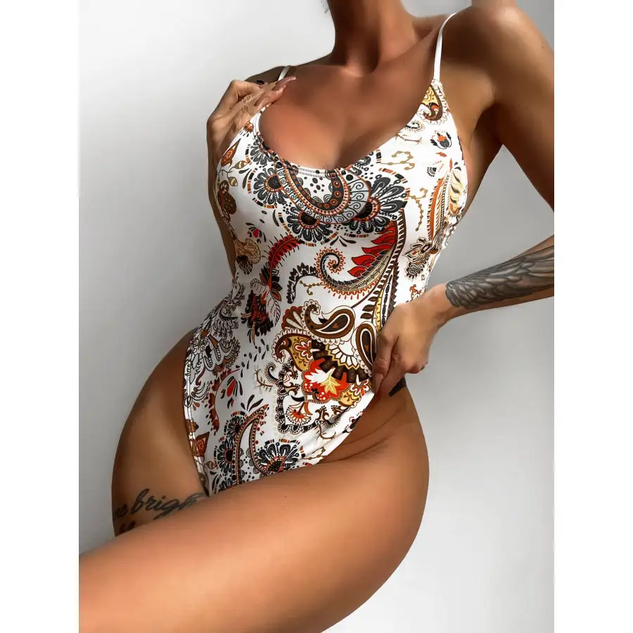 Women's Scoop-Neck Tie-Back Printed One-Piece Swimsuit
