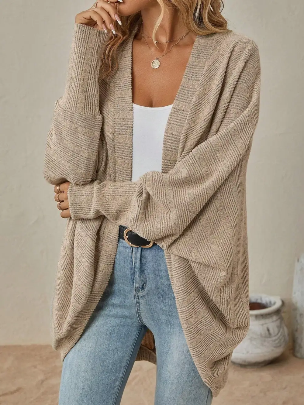 Open Front Batwing Sleeve Cardigan