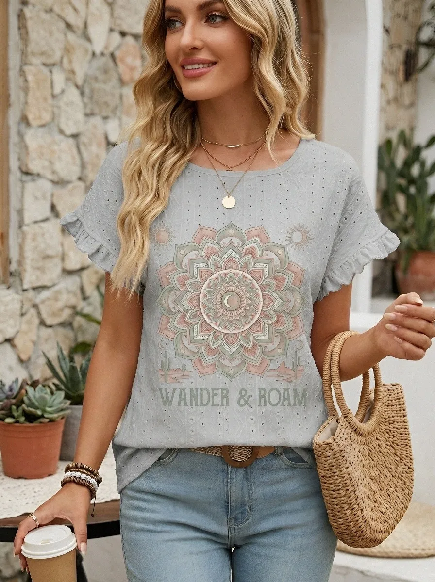 Women's Boho Wander & Roam Mandala Printed Top