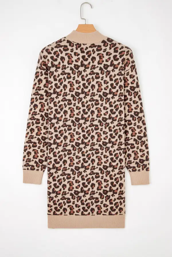 Layered Detail Animal Print High Neck Mini Dress