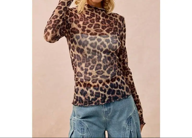 Mesh Leopard Printed Top