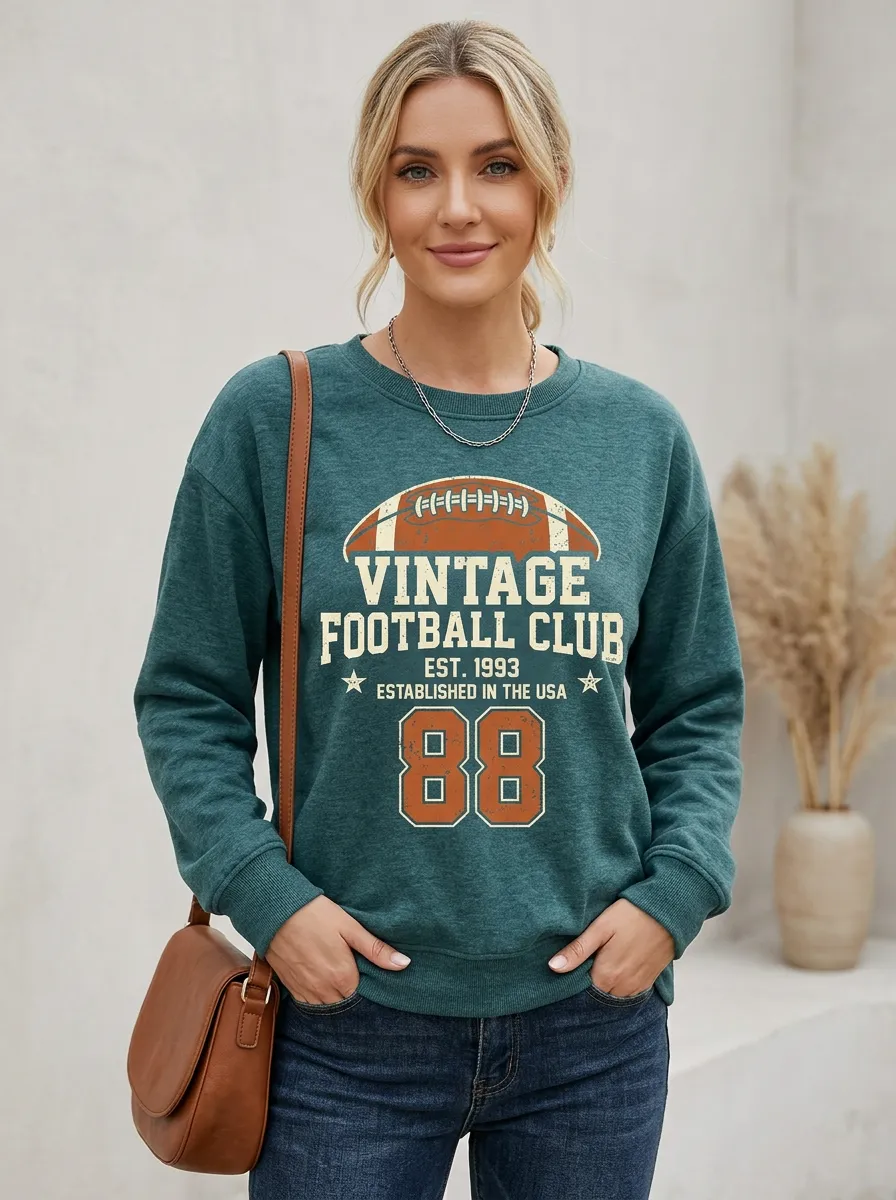 Women's Vintage Football Club Graphic Printed Sweatshirt