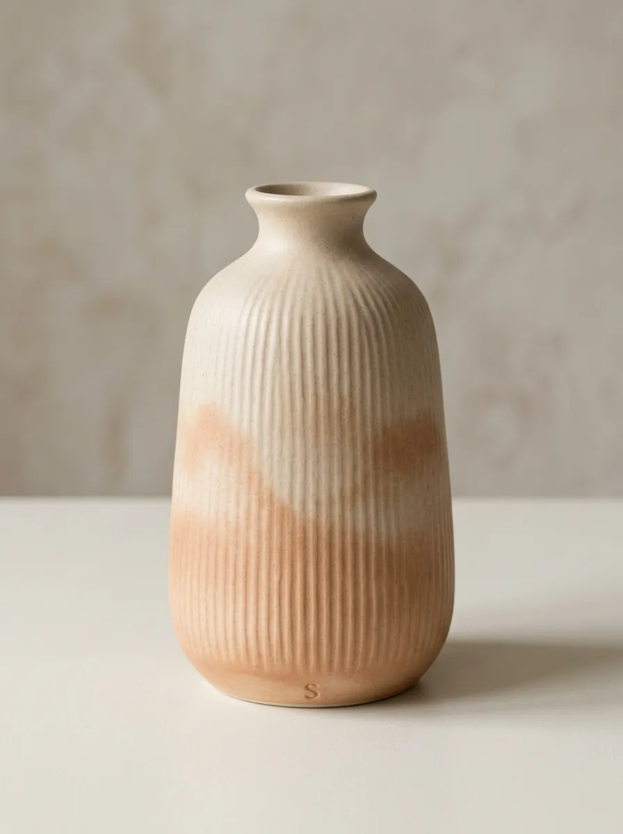 Minimalist Ribbed Ombré Ceramic Table Vase