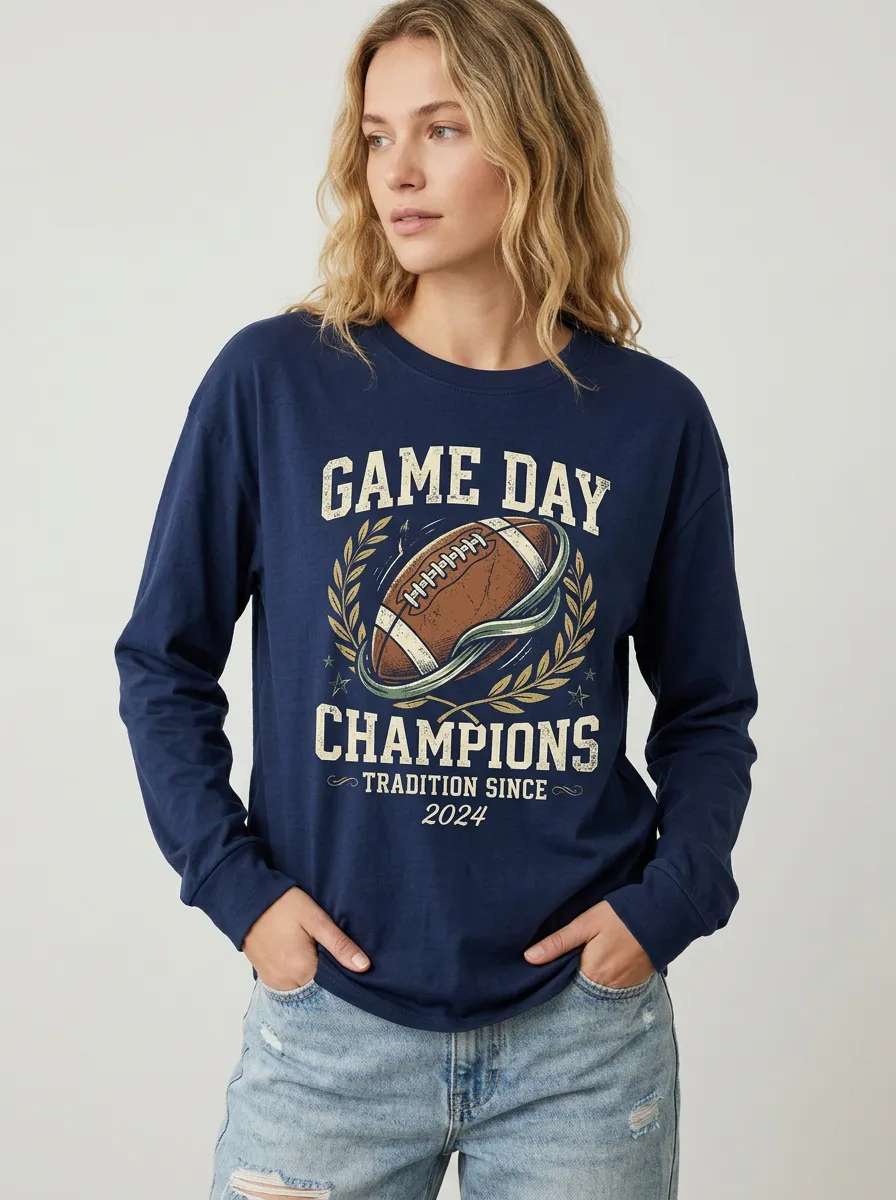 Women's Football Game Day Champions Laurel Printed Long Sleeve T-Shirt