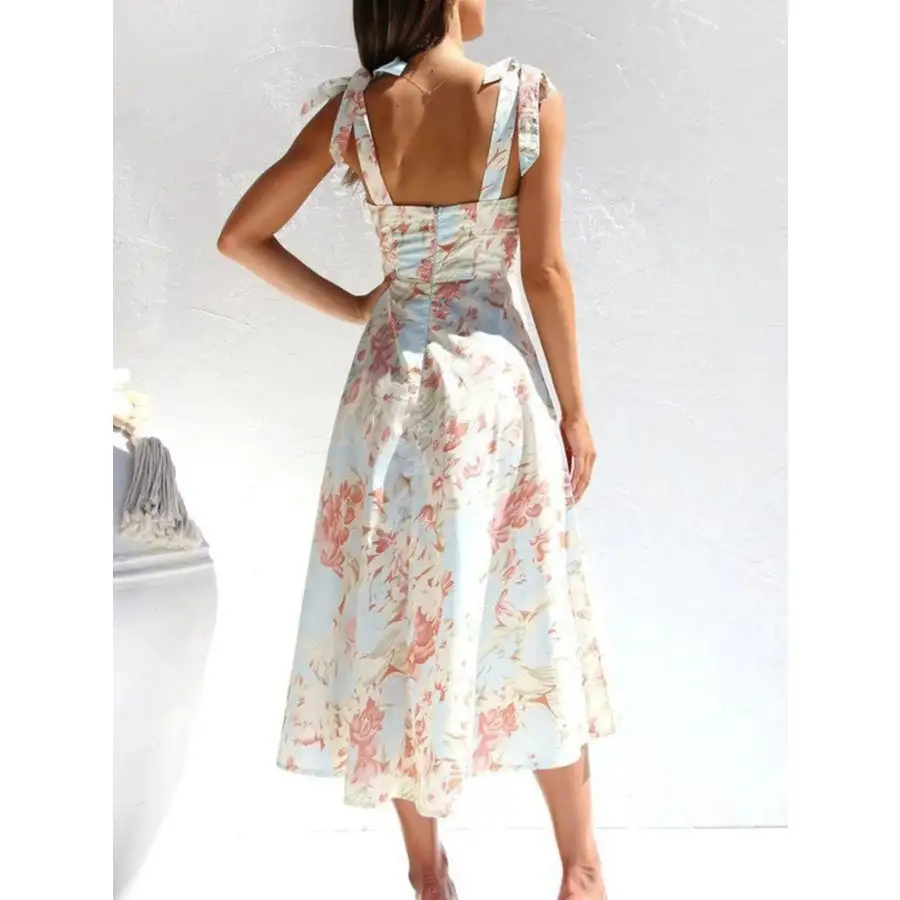 Tie-Strap Sweetheart Neck Midi Dress