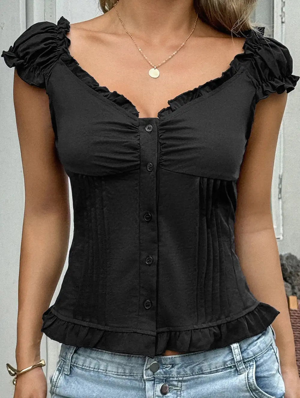 Short Sleeve Ruffled Vest