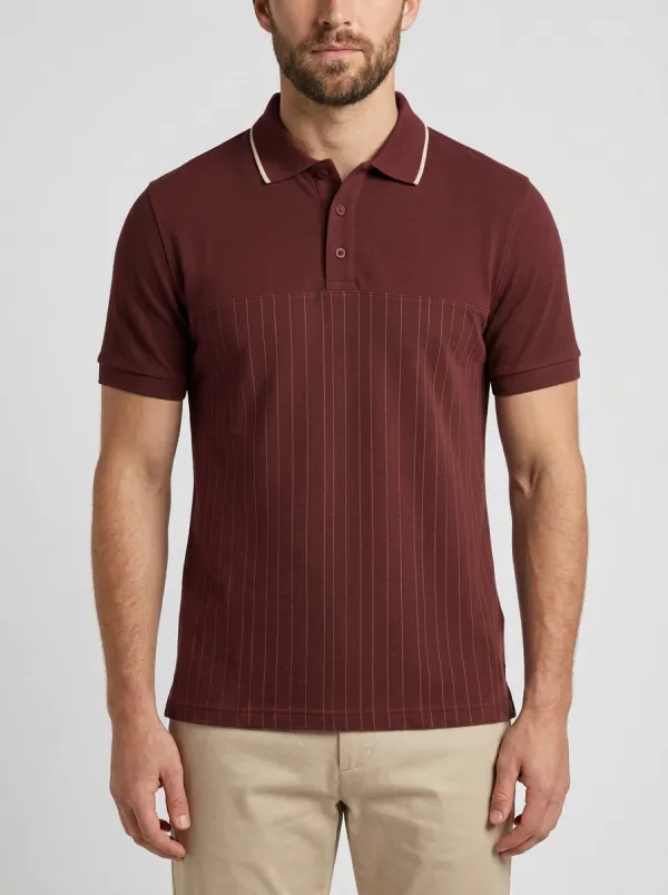 Men's Knit Ribbed Pinstripe Contrast-Piping Polo Shirt