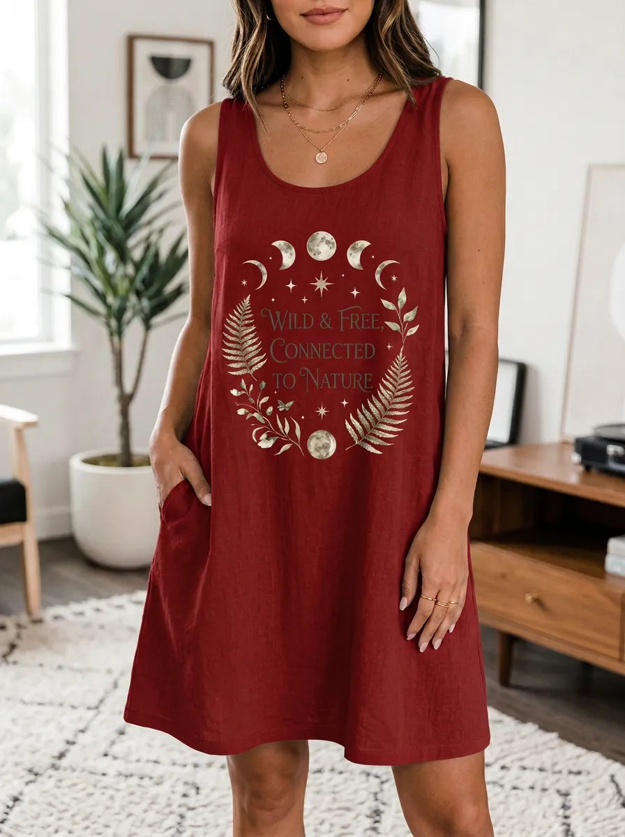 Women's Nature Lover Moon Fern Printed Tank Dress