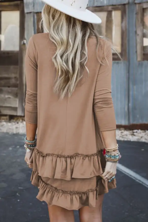 Laidback Ruffle Trim Tiered Tie Detail Mini Dress
