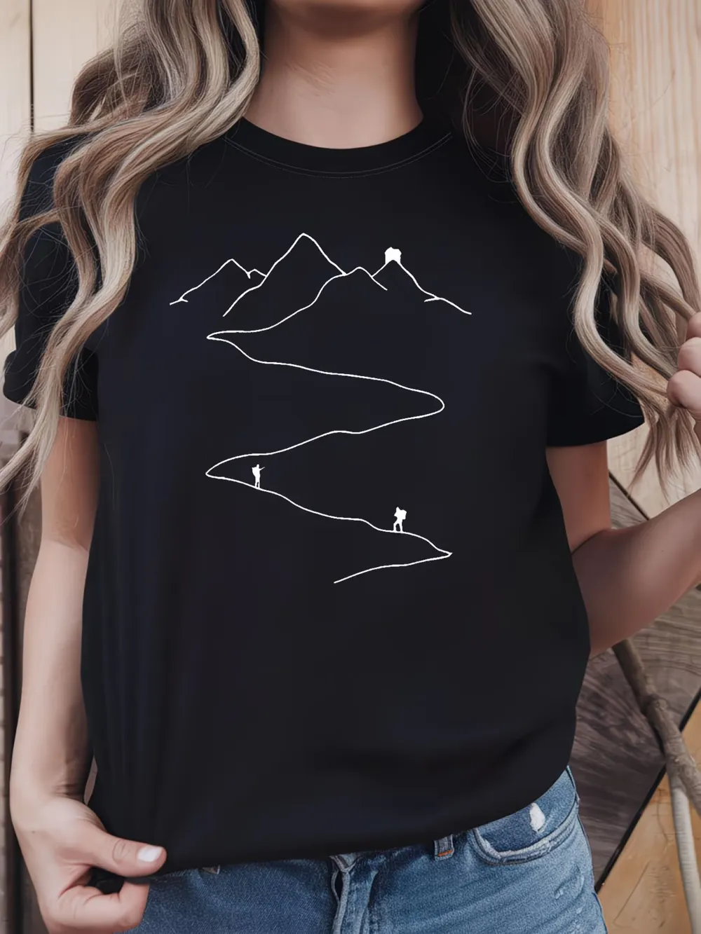 Mountain Hikers Line Art T-Shirt
