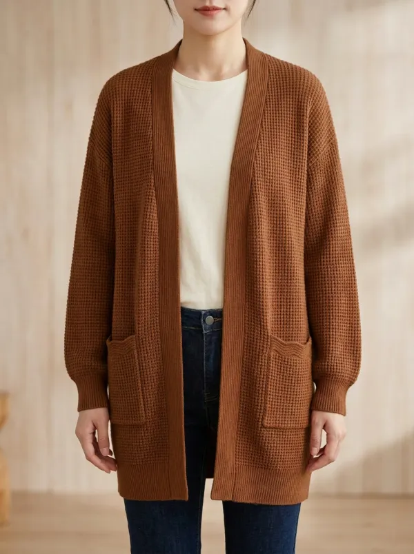 Scenic Waffle-Knit Knit Cardigan