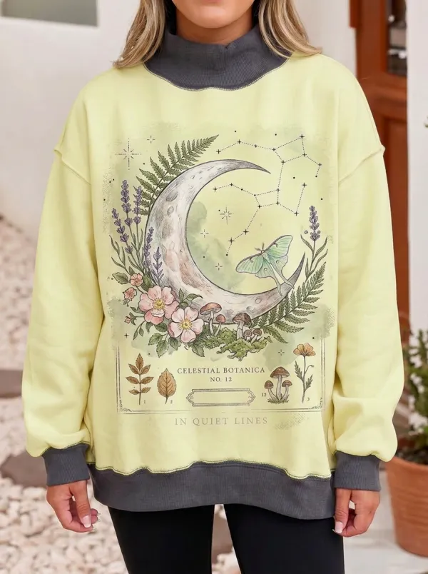 Women's Moon Moth Floral Printed Sweatshirt