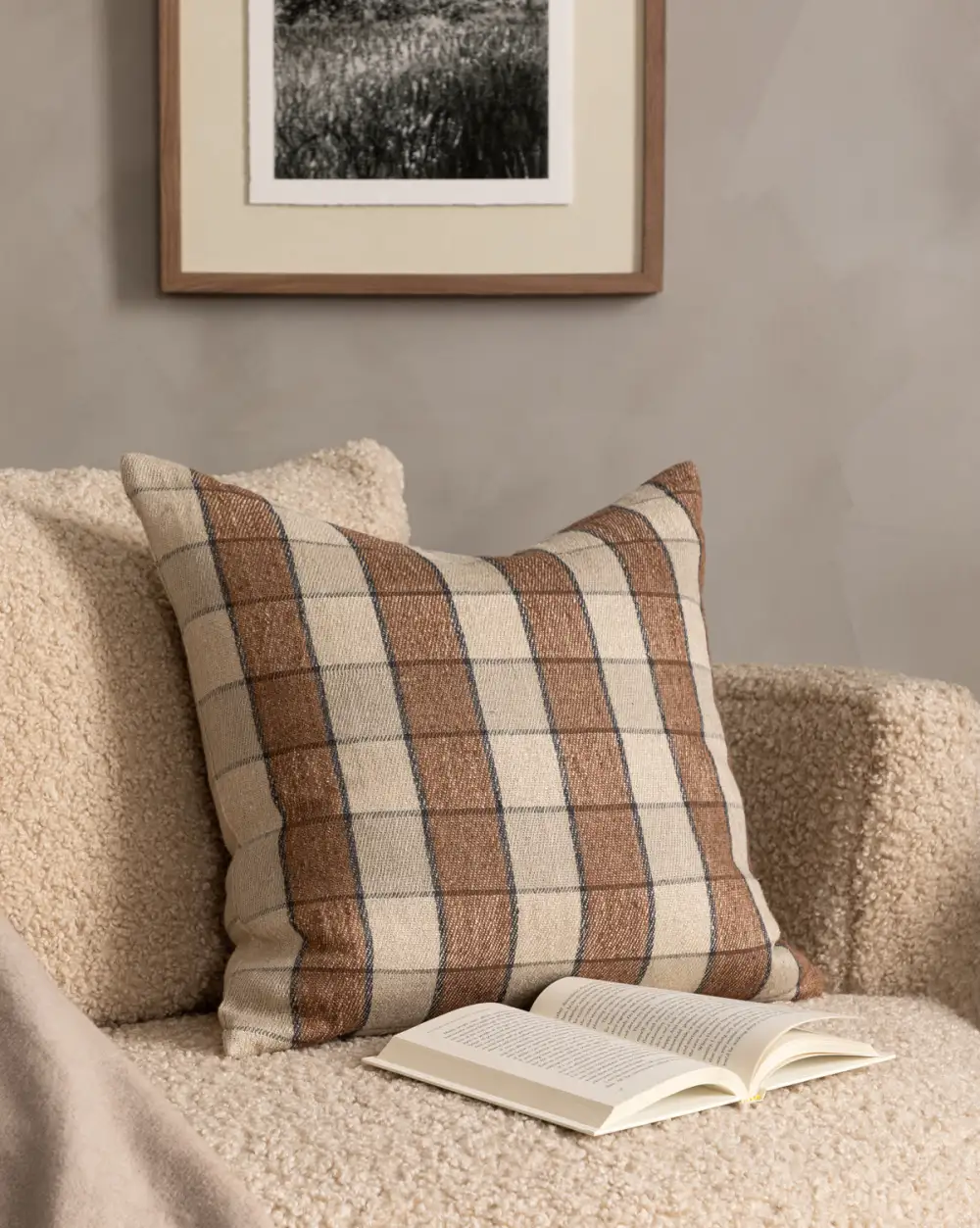 Plaid Woven-Texture Pillow Cover