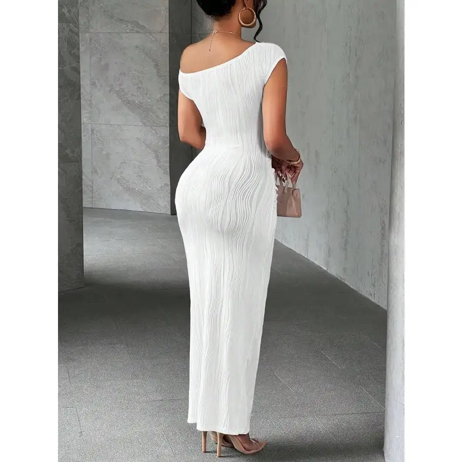 Textured Single Shoulder Bodycon Maxi Dress