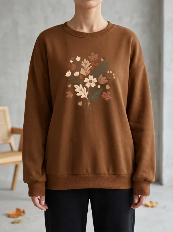 Minimal Printed Acorn Graphic Sweatshirt