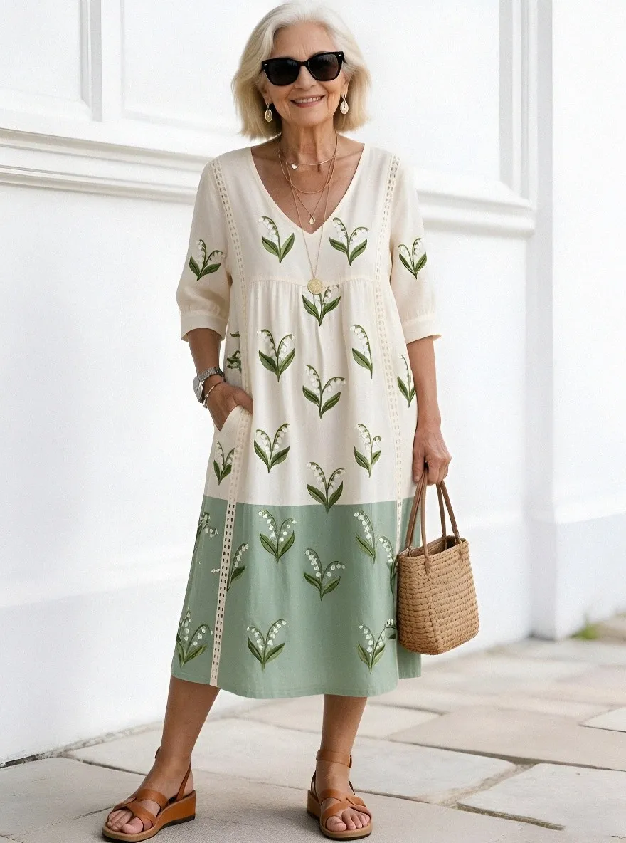 Women's Summer Vacation Lily of the Valley Floral Printed Dress