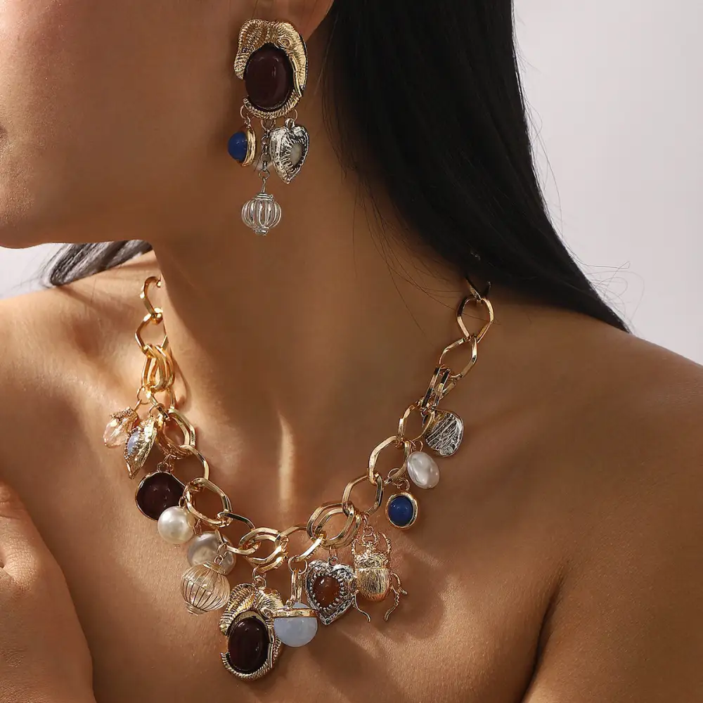 Retro Pearl Pendant Acrylic Jewelry Set