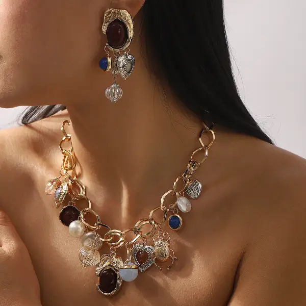 Retro Pearl Pendant Acrylic Jewelry Set