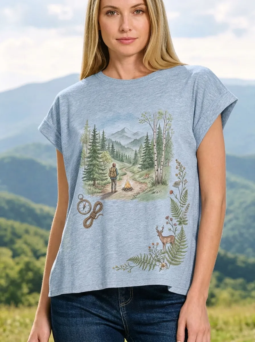 Women's Hiking Nature Lover Forest Camping Printed T-shirt