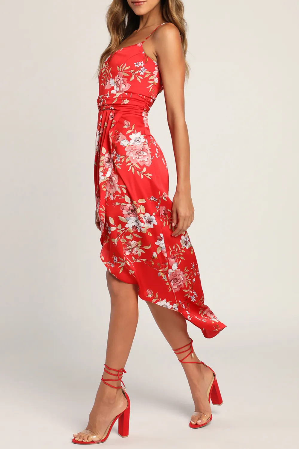 Casual Style Floral Print Tulip Skirt Midi Dress