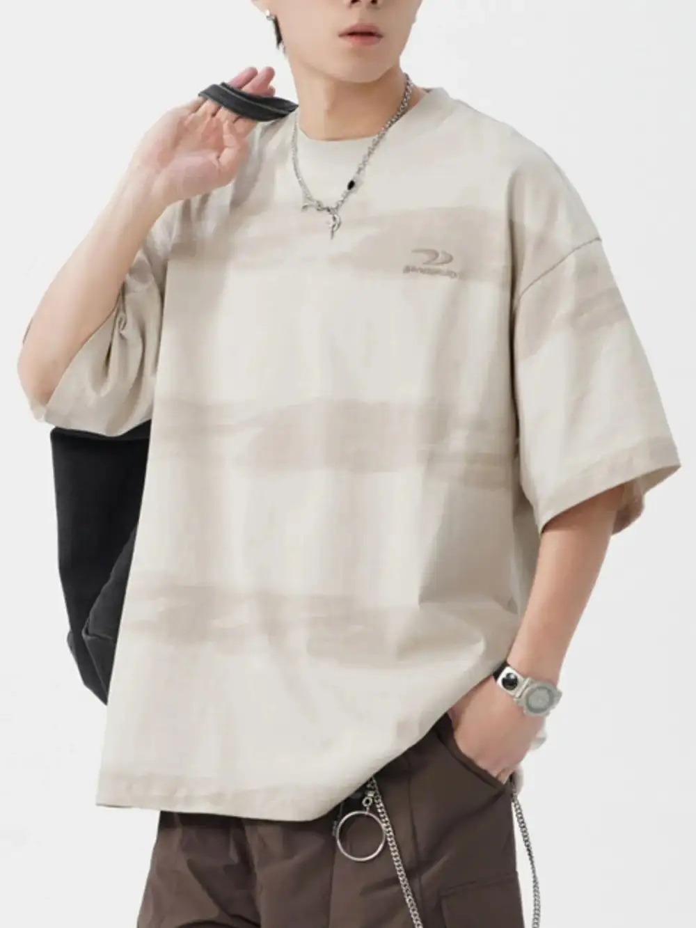 Textured Striped Crew Neck Tee