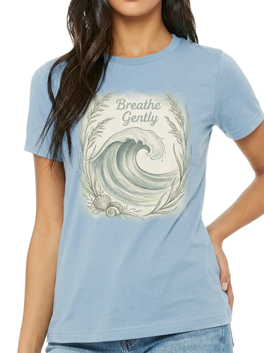 Women's Ocean Lover Breathe Gently Sea Wave Shell Printed T-shirt
