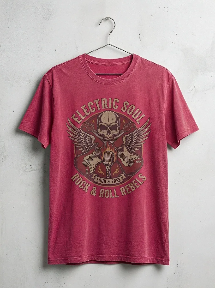 Unisex Rock Music Lover Skull Guitar Printed T-shirt