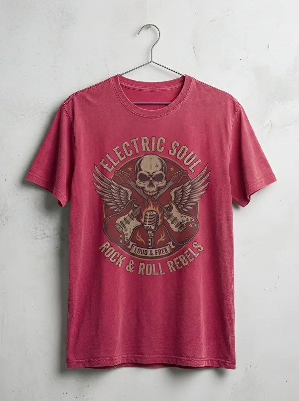Unisex Rock Music Lover Skull Guitar Printed T-shirt