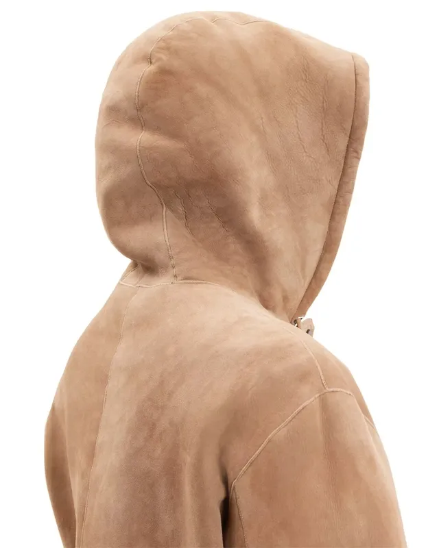 Leather Shearling Long Sleeve Parka Jacket