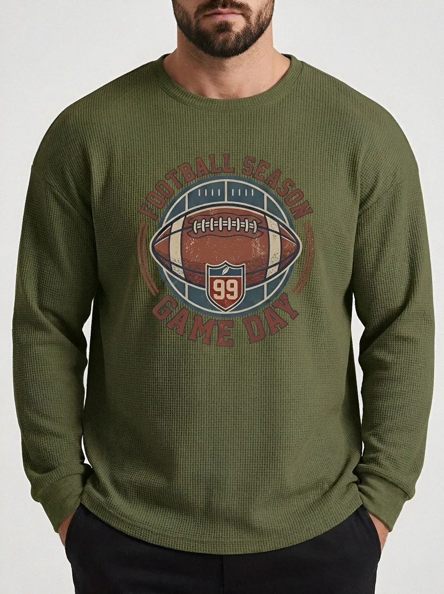 Men's Football Season Game Day Vintage Graphic Printed Waffle T-Shirt